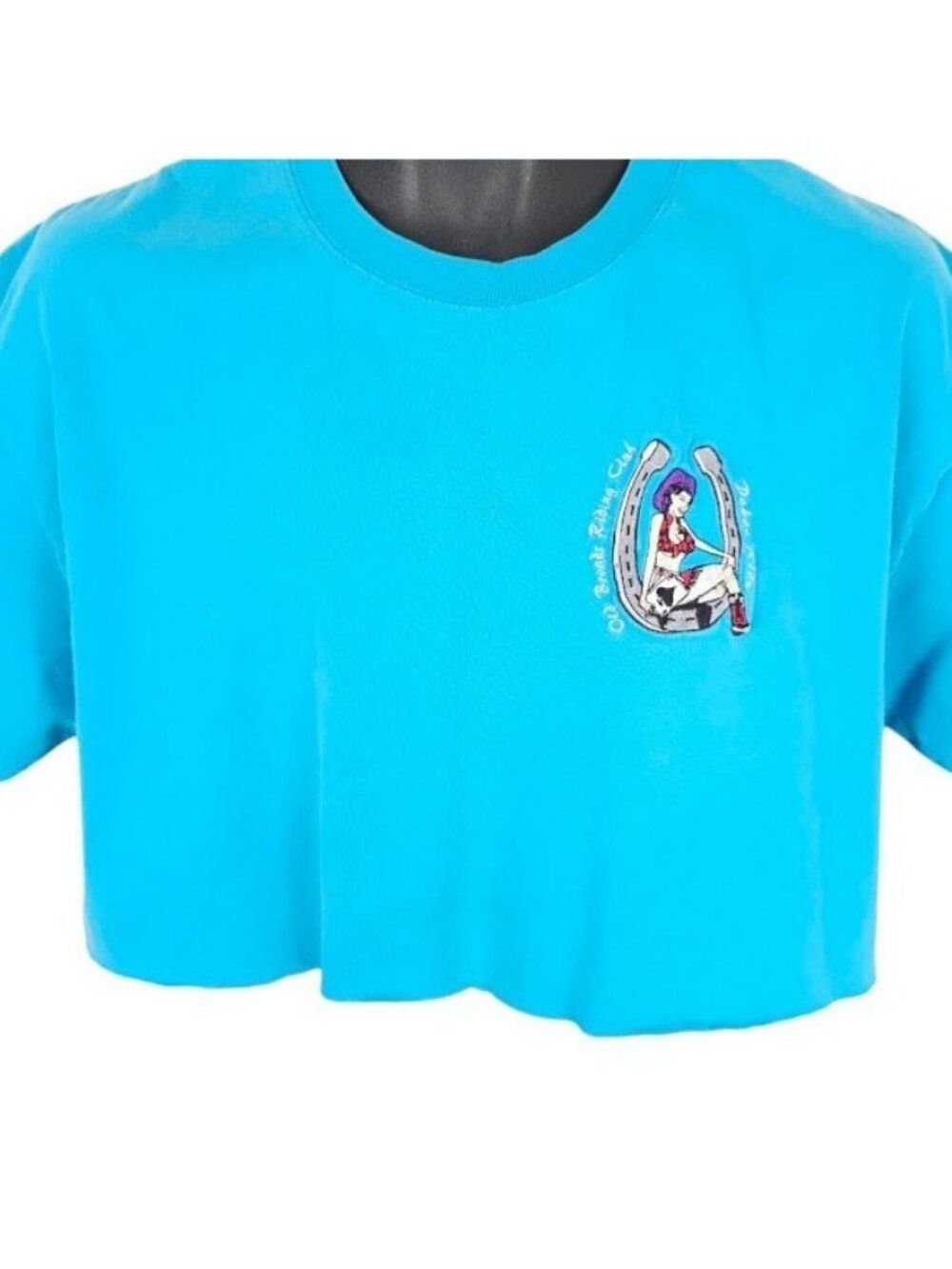 Old Broads Riding Club Crop Top T Shirt Womens Size Large Blue Poker Ride